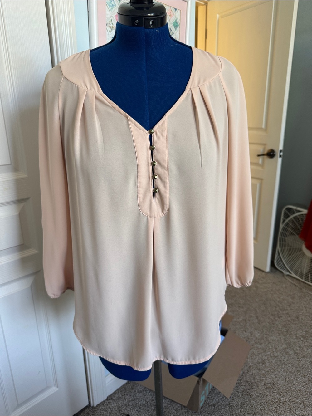 Black Rainn Blush Pink V-Neck Button Front Blouse